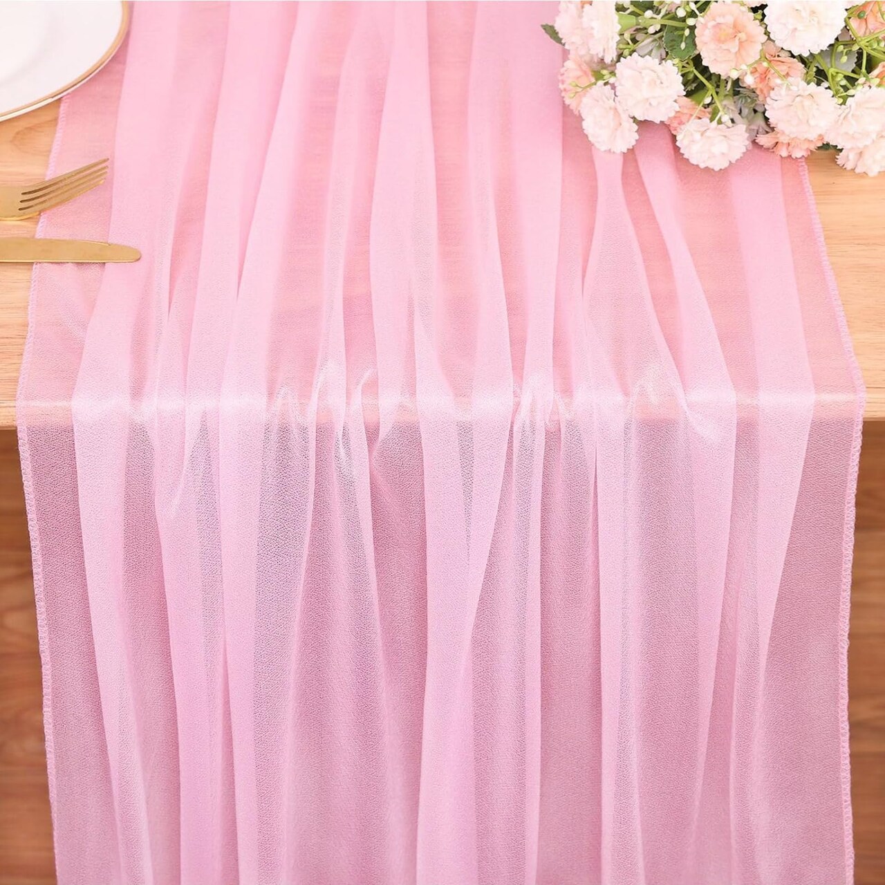 10FT Blushing Pink Chiffon Table Runner 30x120 Inches Spring Boho Sheer Fabric Table Runner for Wedding Bridal Baby Shower Birthday Party Valentine's Day Decorations
